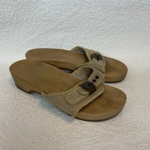 Vintage Dr Scholl's Exercise Sandals Wood Sole Women's Sz  5 Khaki Austria 1977